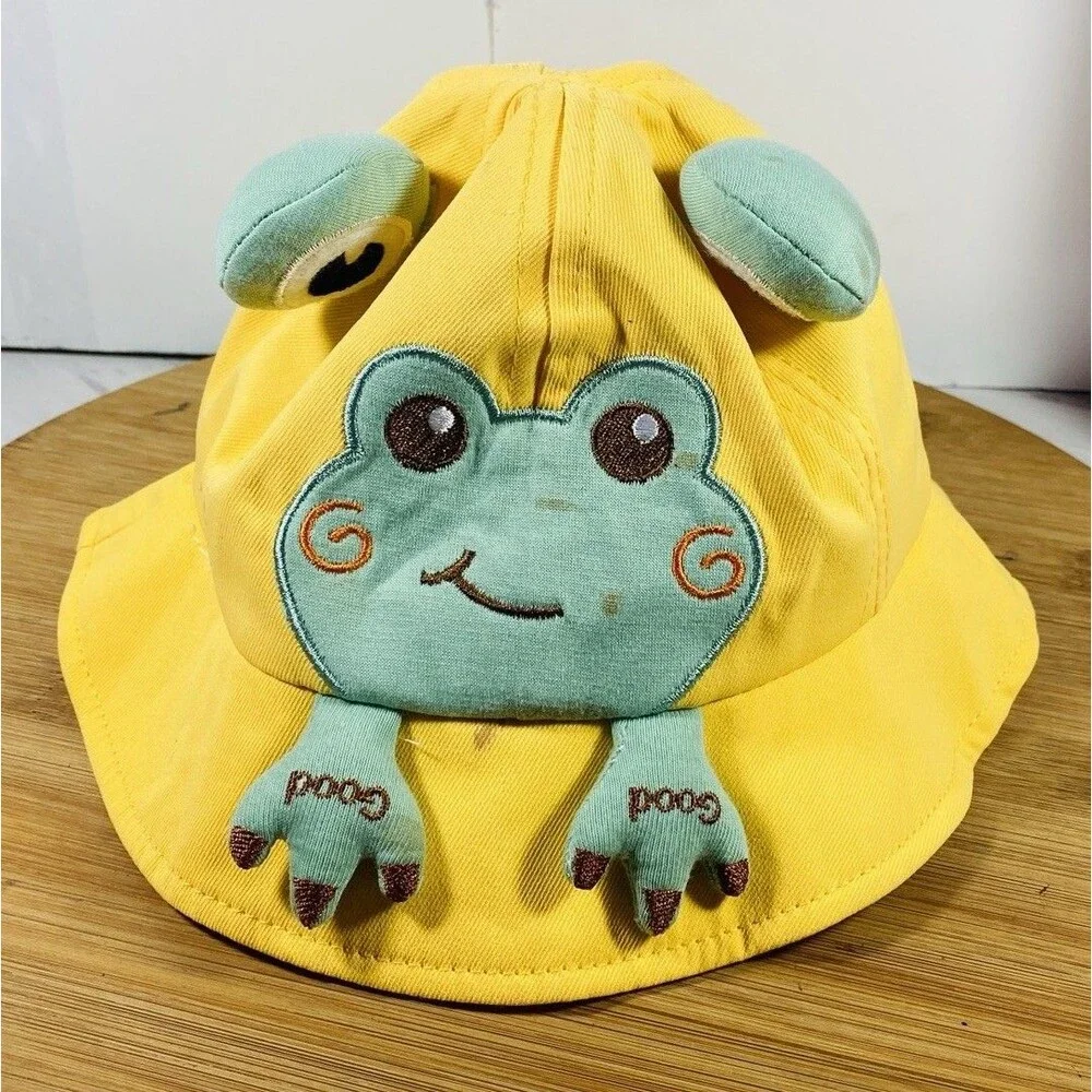 Baby Bucket Cotton Cartoon Frog Hat Fishing Sun Hat Summer Boonie Safari Hat